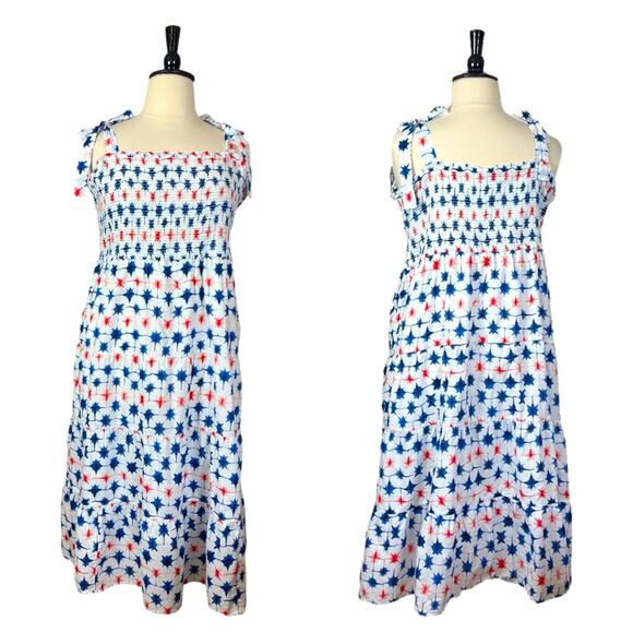 J. Crew Dress Smocked Tie Sleeves Sundress Red Blue Stars Women’s Plus Size 2X - Picture 14 of 14
